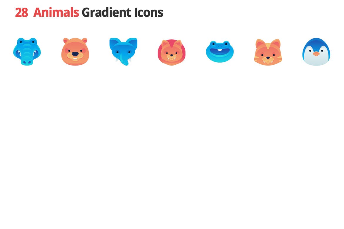 28个动物渐变扁平化图标源文件下载Animals Gradient Vector Icons插图1