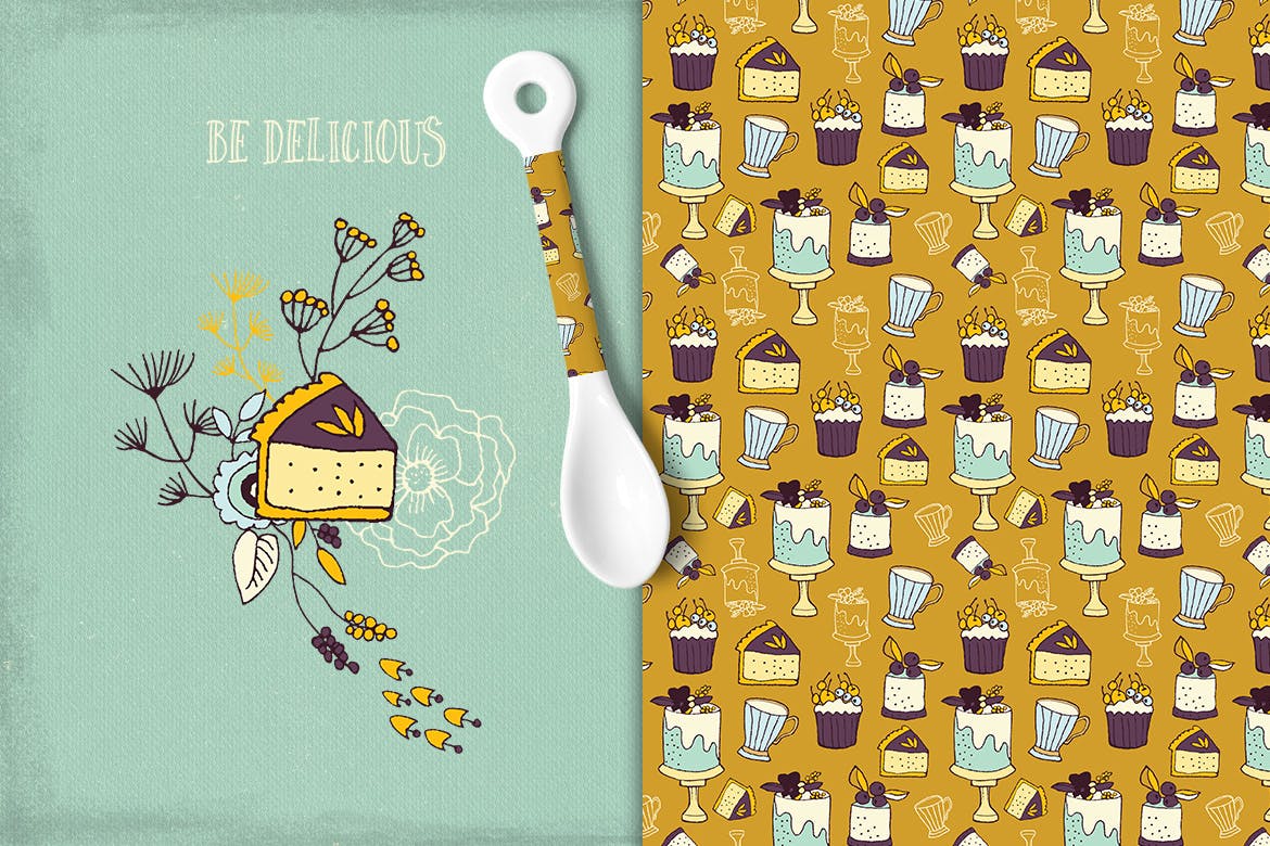 餐饮品牌装饰图案素材模板Be Delicious Flowers插图1