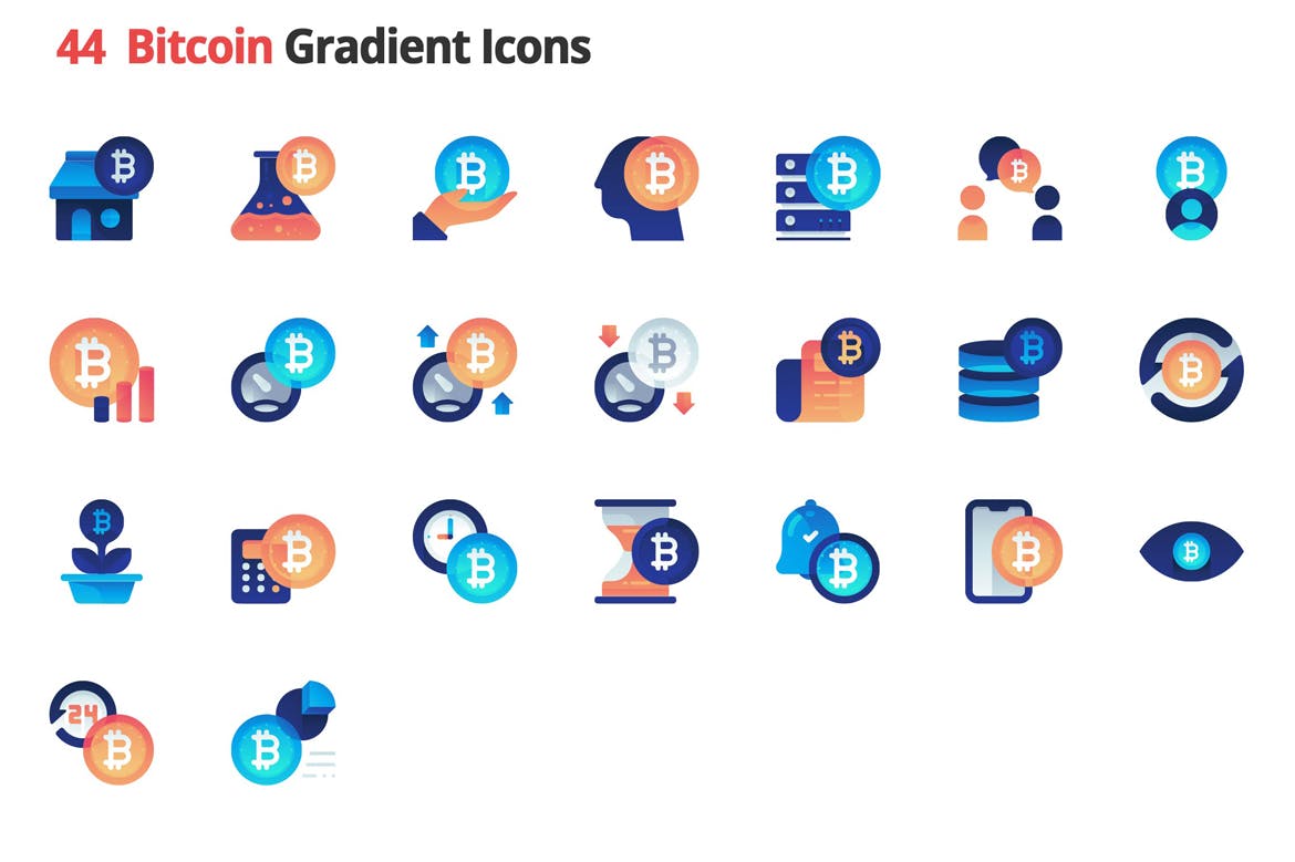 44个比特币虚拟货币金融类渐变图标Bitcoin Gradient Vector Icons插图1