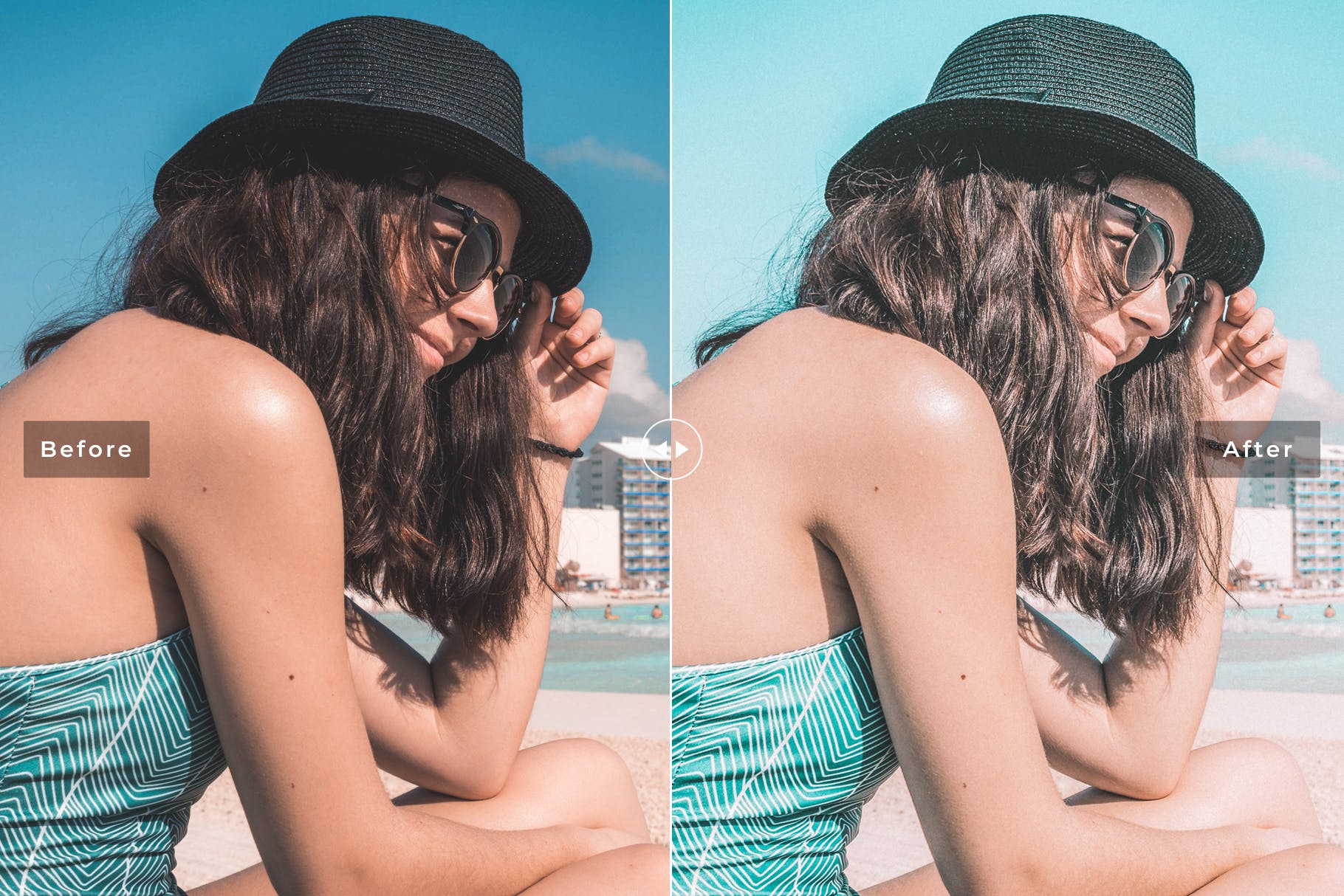 海滩色调的蓝色和白色温暖和明亮的色调后期调色滤镜LR预设Cancun Mobile Desktop Lightroom Presets插图1