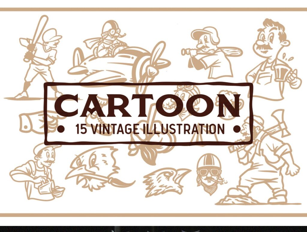 15个卡通复古插画相框装饰画Cartoon Vintage Illustration插图1