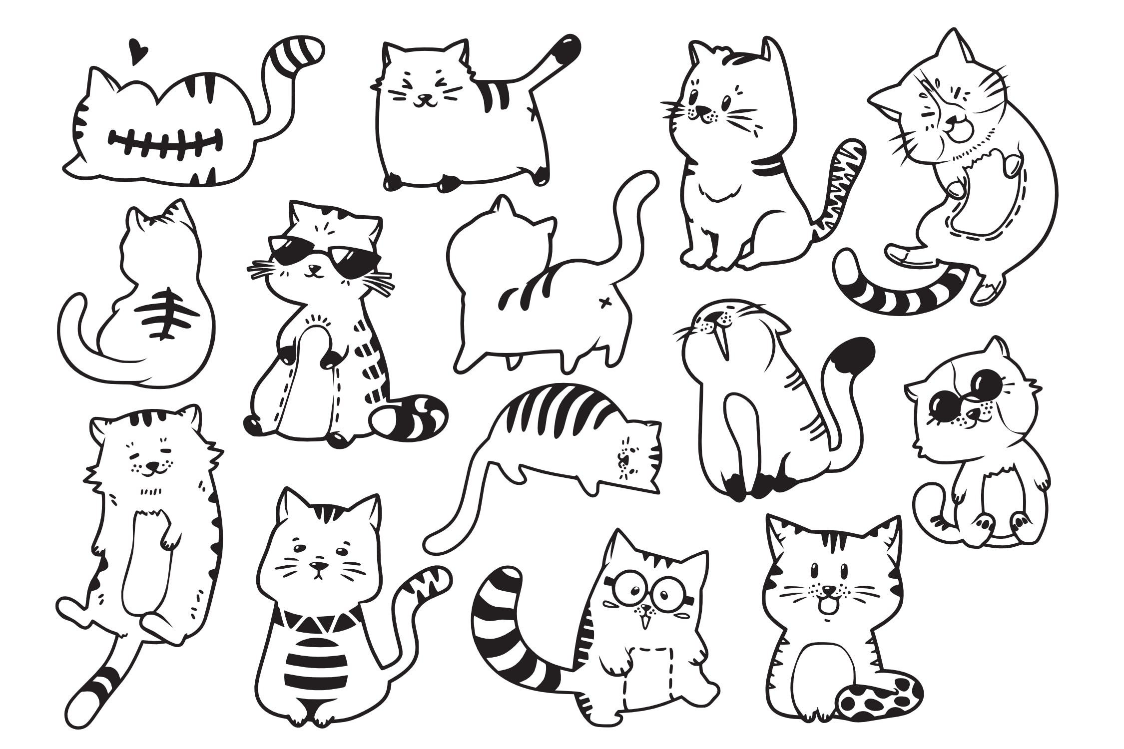 猫咪手绘涂鸦创意图标源文件下载Cute and Funny Cats Doodle Vector插图1