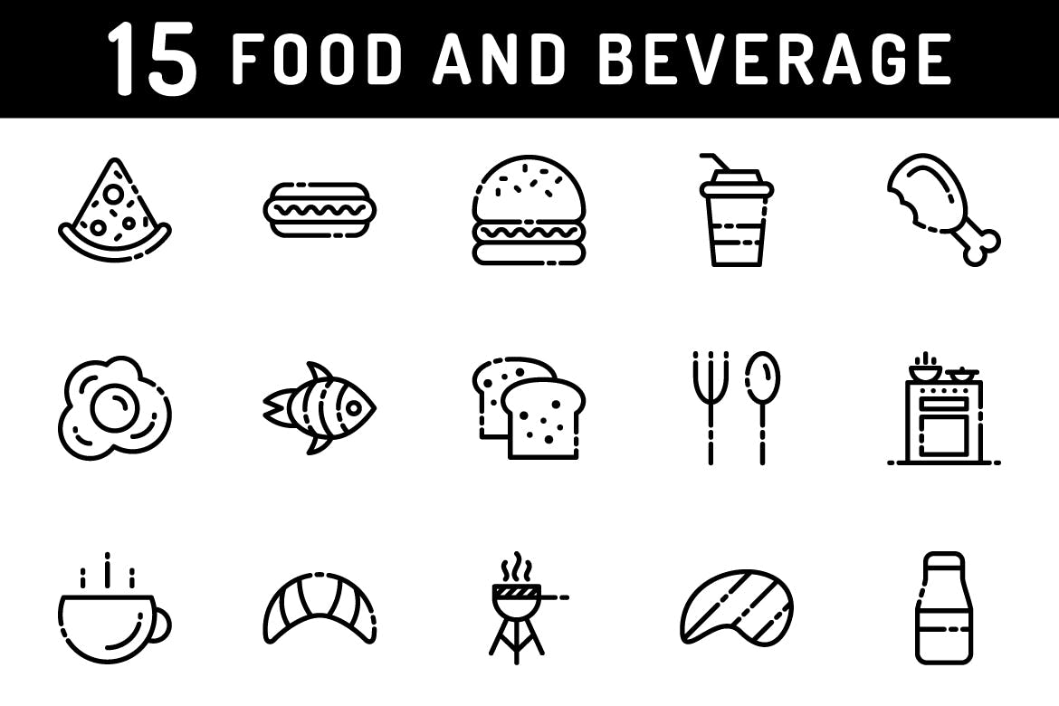 食品和饮料线性图标源文件下载Food and Beverage Icons插图1