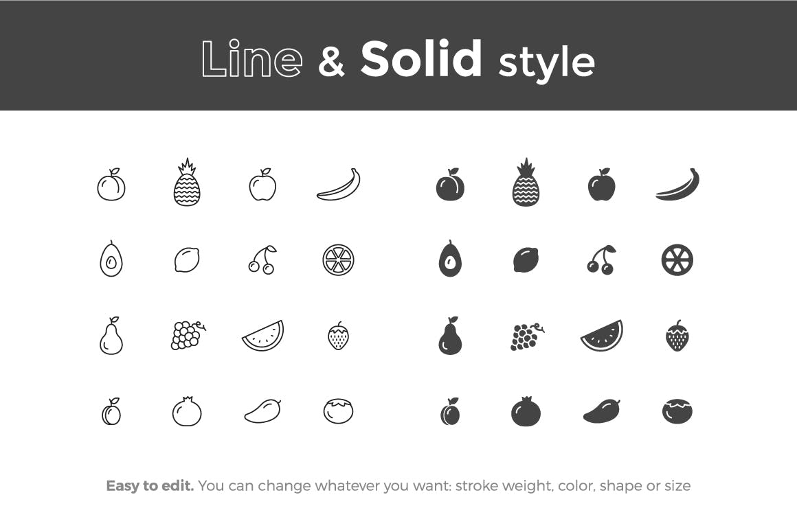 水果系列创意线性图标源文件下载Fruits Icons插图1