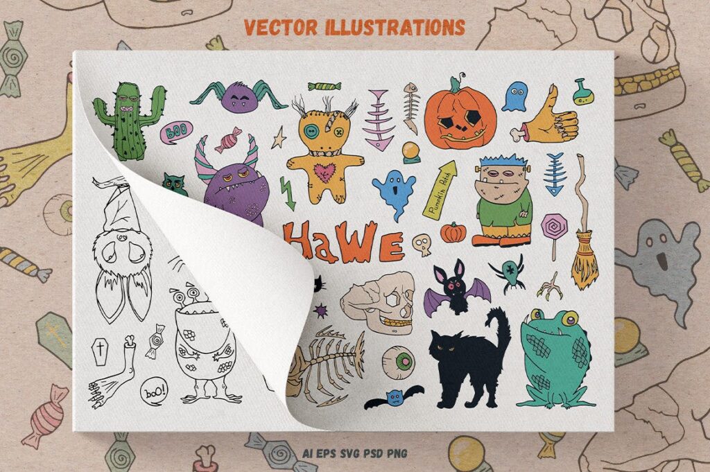 万圣节主题元素素材装饰图案纹理素材下载HaWe Halloween Vector Toolkit插图1