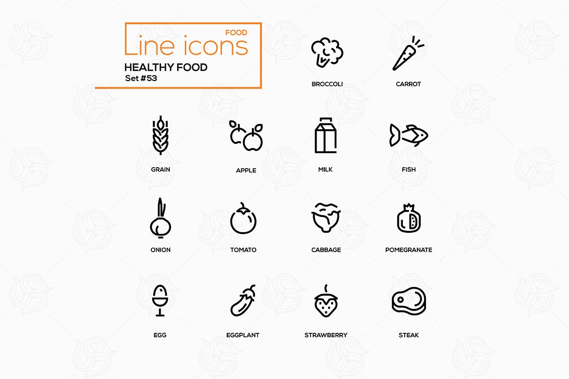 健康食品概念设计线性风格图标源文件下载Healthy food line design style icons set