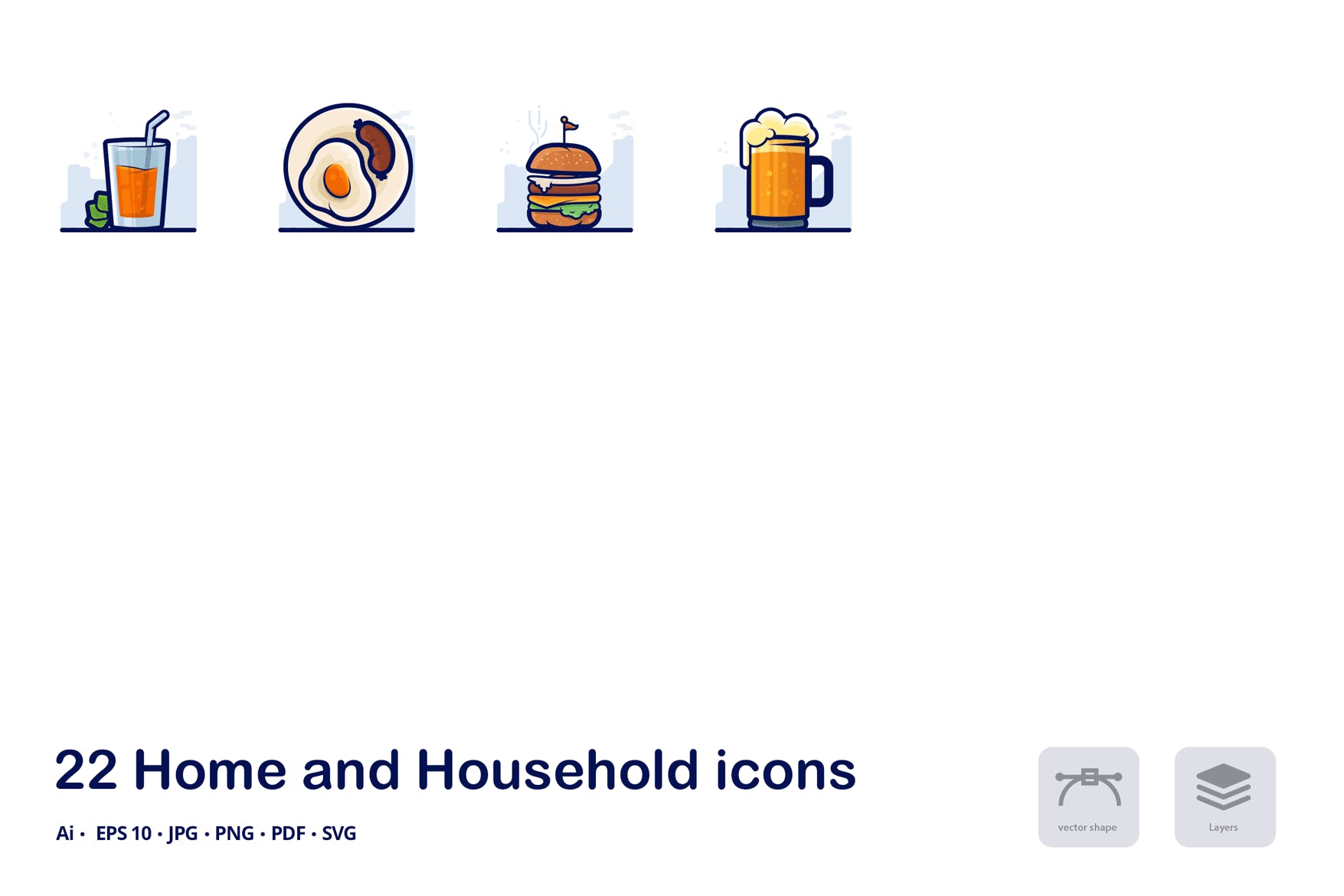 家庭生活类相关图标源文件下载Home and household filled outline icons插图1