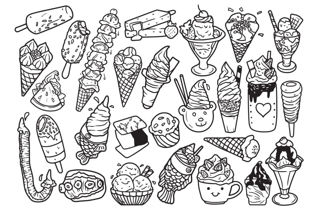 冰淇淋涂鸦矢量线性图标集Ice Cream Doodle Vector插图1