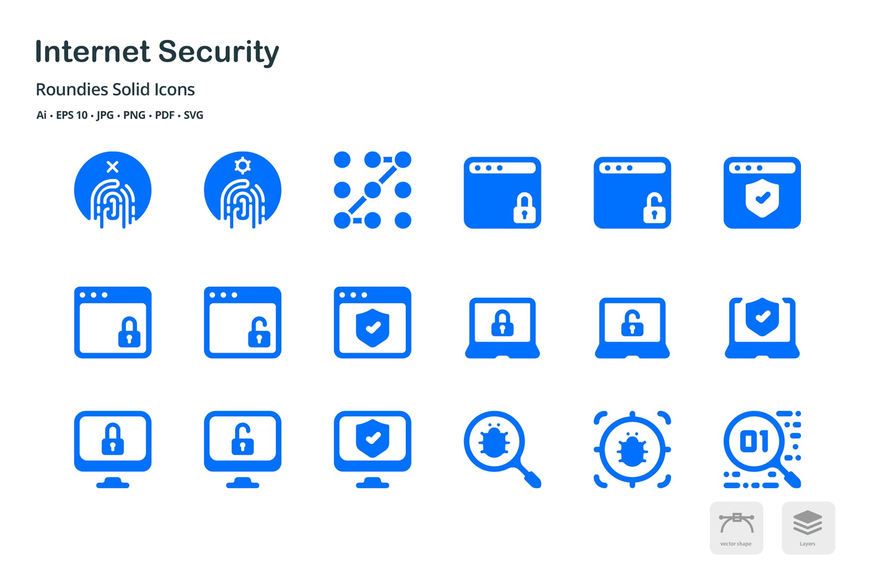 网络安全类图标源文件下载Internet Security Roundies Solid Glyph Icons插图1