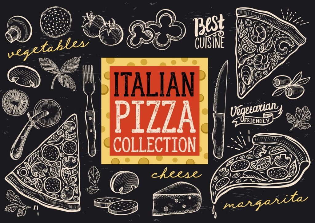 意大利披萨涂鸦元素美食餐饮品牌装饰图案花纹Italian Pizza Doodle Elements插图1