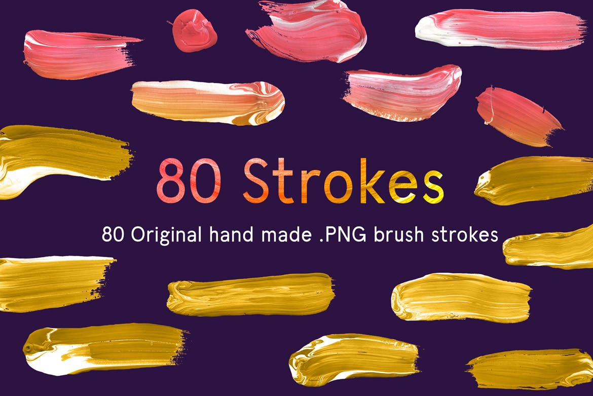 80个油画色彩笔触纹理材质装饰Paint Brush Strokes插图2