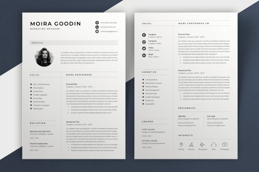 简约版式求职简历模板Resume Template Moira插图1