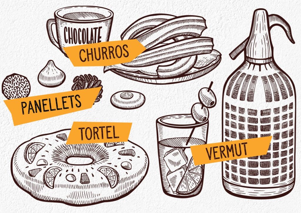 西班牙食品海鲜饭手绘元素品牌装饰图案纹理Spanish Food Hand Drawn Graphic插图1