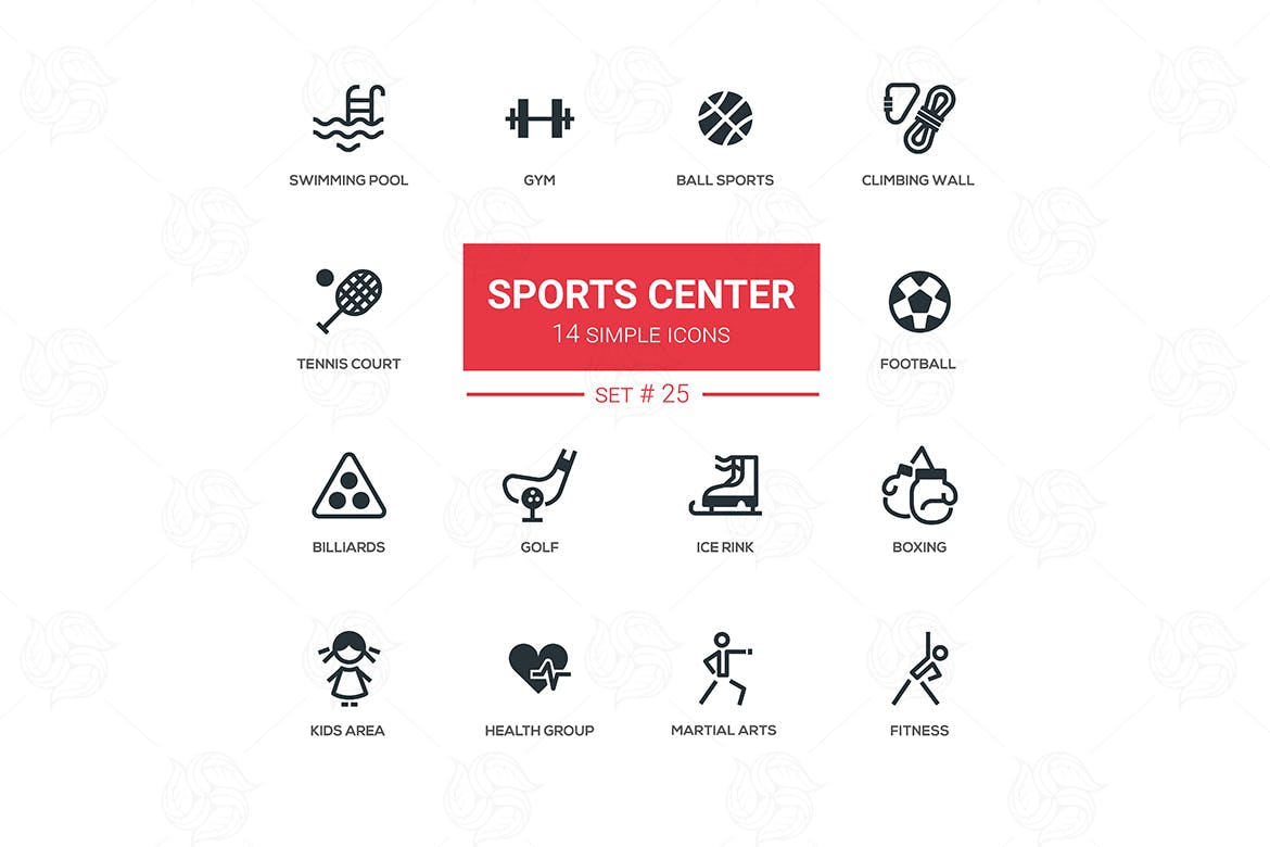 体育锻炼系列图标剪影图标源文件下载Sports center modern simple icons