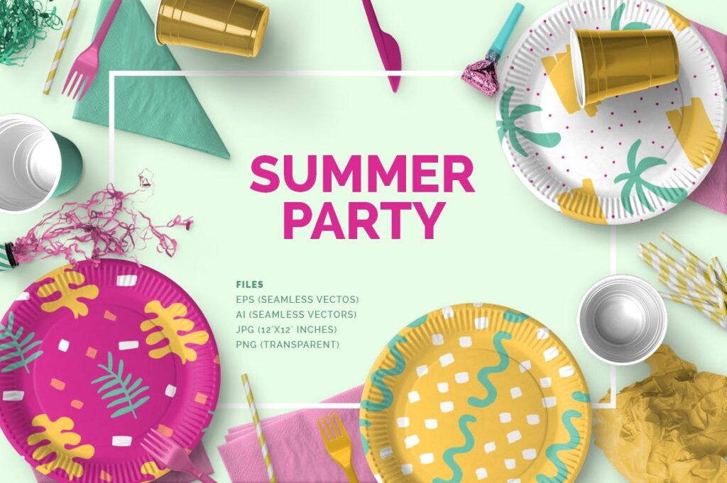 企业品牌VI辅助图形装饰图案Summer Seamless Patterns插图1