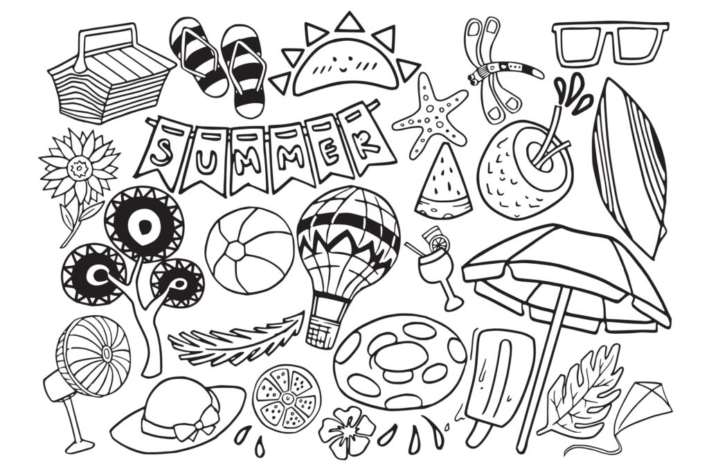 25个夏天主题元素涂鸦图标素材Summer Stuff Doodle Vector插图1