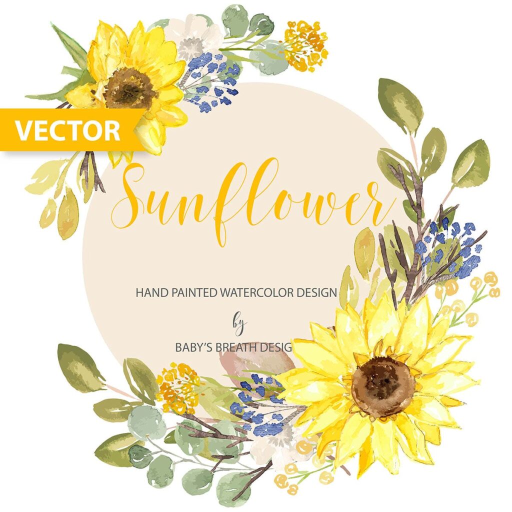 向日葵矢量图案设计花纹素材Sunflower design Vector插图1