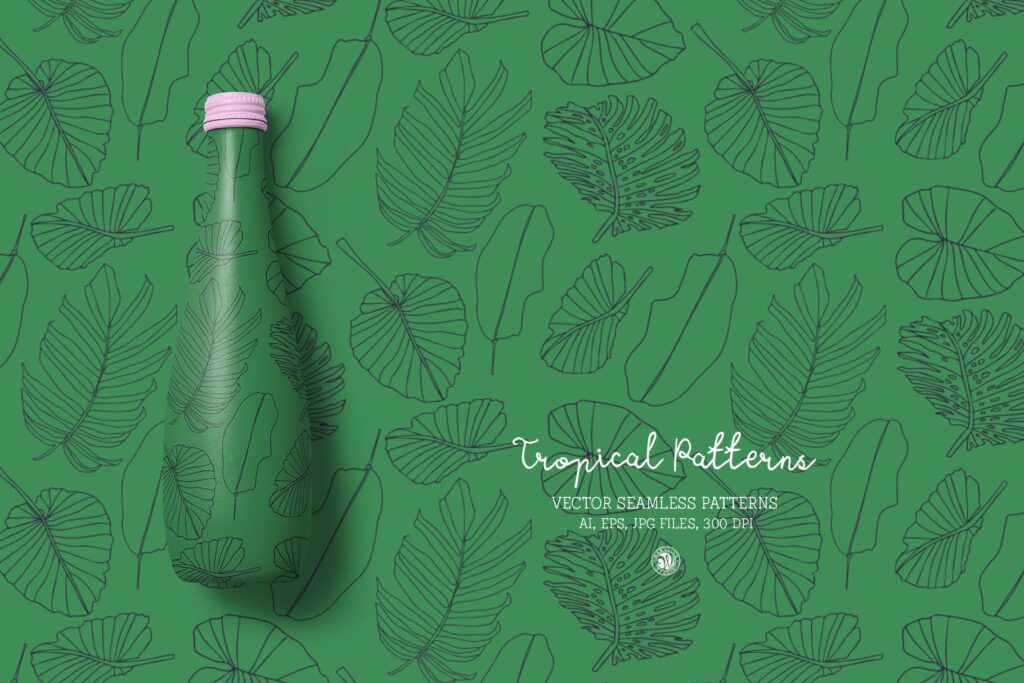 热带手绘矢量绿色植物花纹企业品牌装饰图案Tropical Patterns插图1