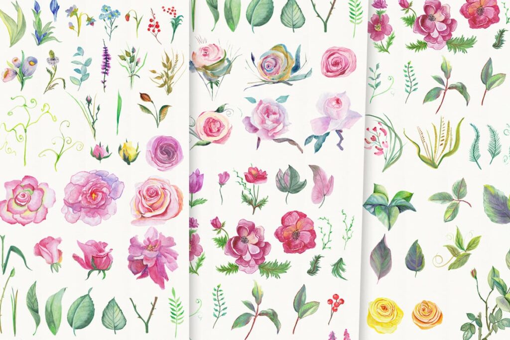 98个水彩元素花卉装饰图案花纹Watercolor DIY Pack插图1