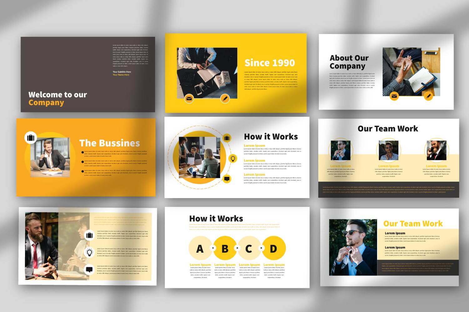 橙色系企业数据幻灯片模板下载Yellow Bussiness Powerpoint Template插图1