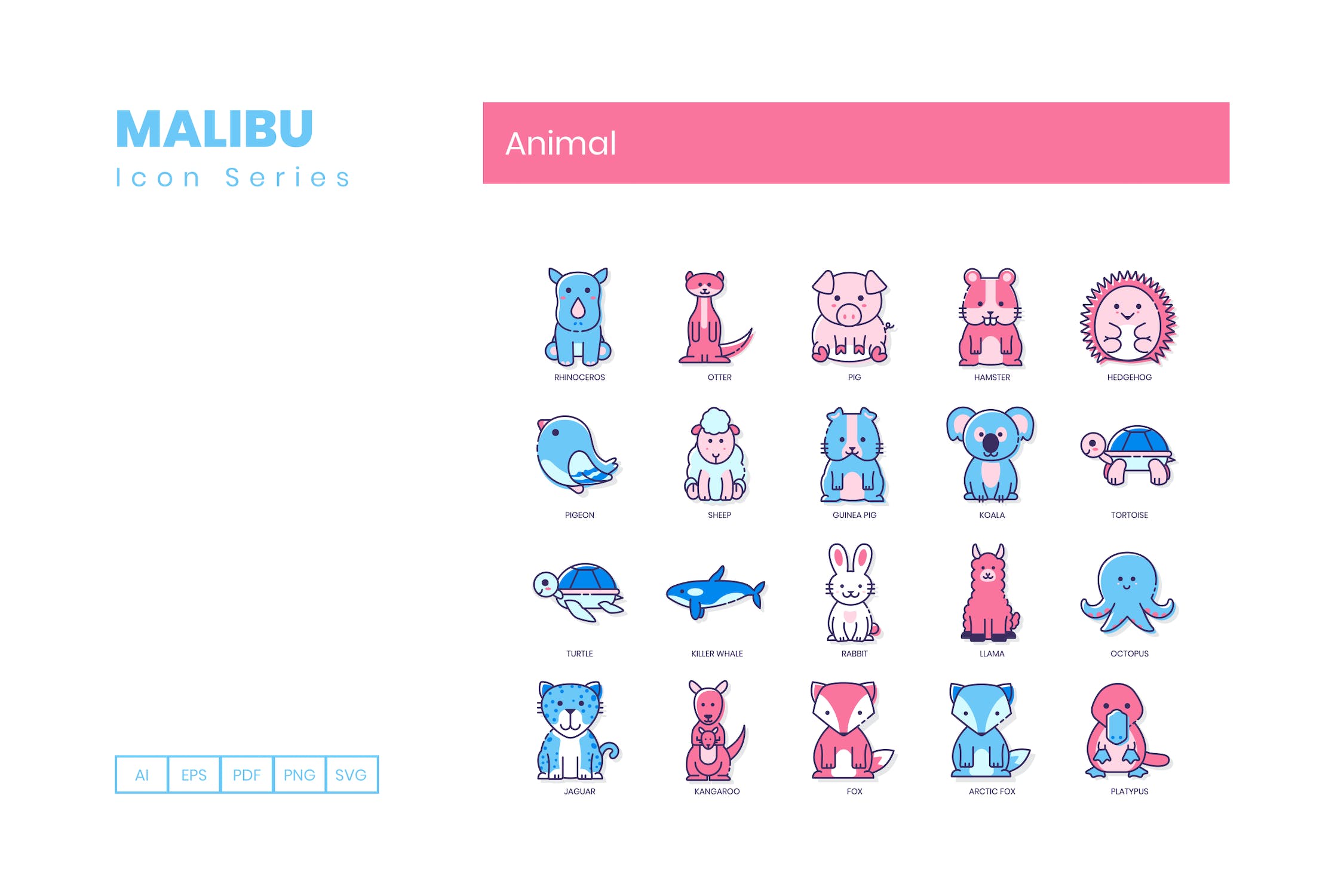 100个秒变风动物图标合集100 Animal Icons Malibu Series插图2