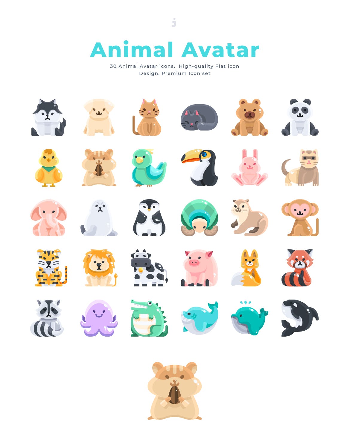  30动物抽象画概念图标源文件下载30 Animal Avatar Icons Flat插图2