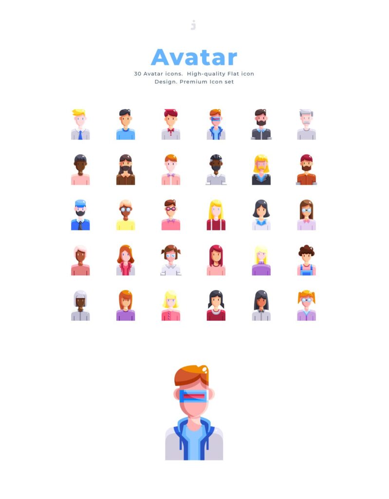 30个多脸型人物头像图标素材30 Avatar Icon set Flat插图2