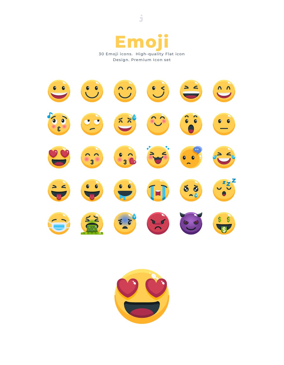 30个小黄脸表情包创意图标源文件下载30 Emoji Icon set Flat插图2