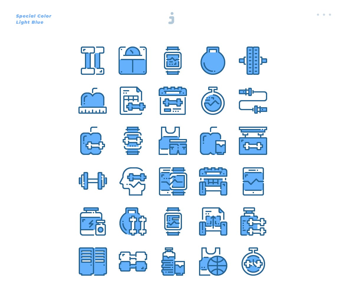  30个淡蓝色健身描边风图标源文件下载30 Fitness Icons Light Blue插图2
