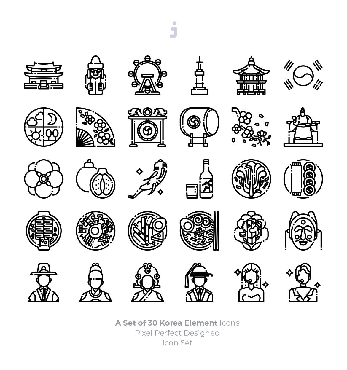 30个韩国元素描边风图标源文件下载30 Korea Element Icons插图2