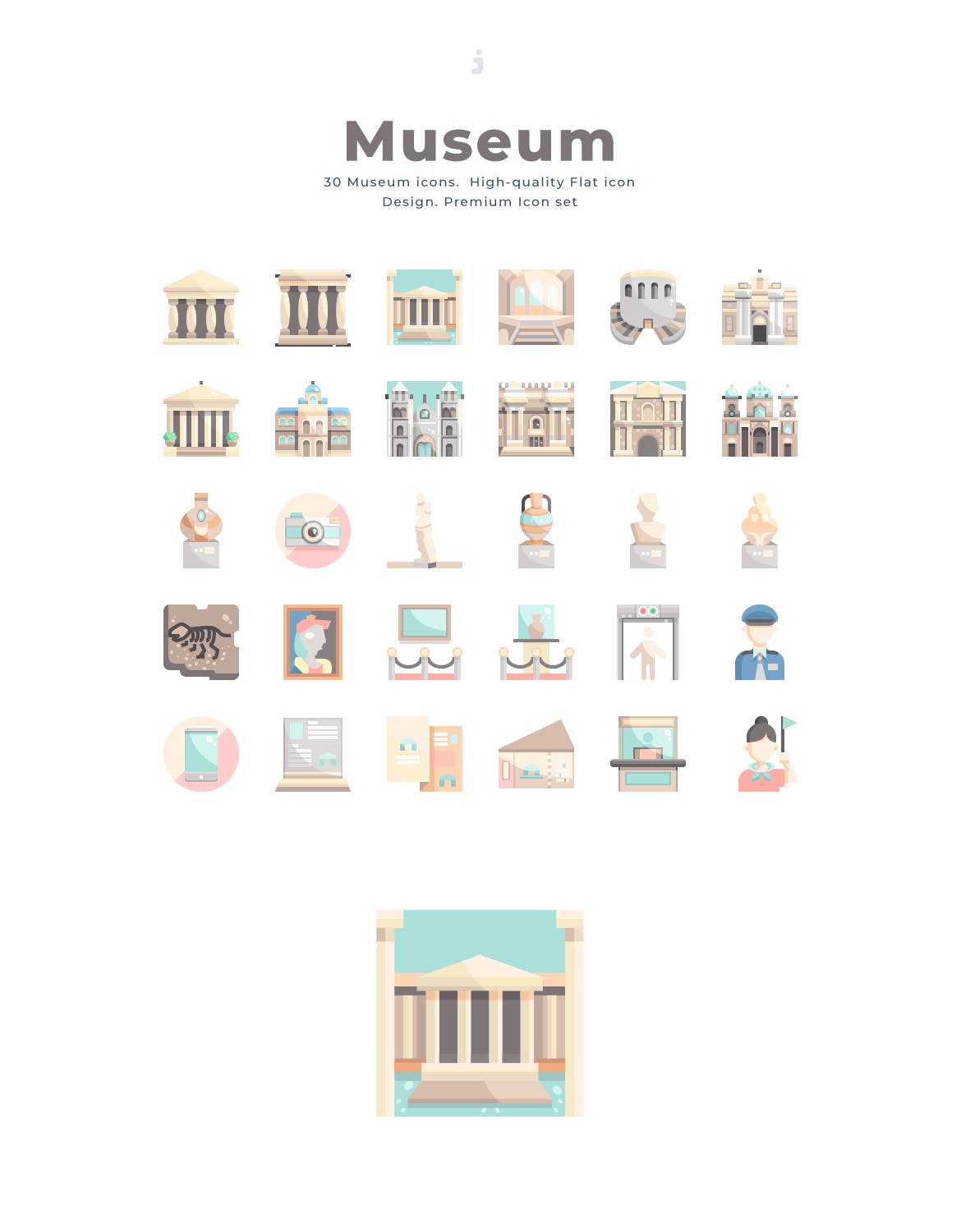 30个博物馆系列相关图标创意原文件下载30 Museum Icon set Flat插图2