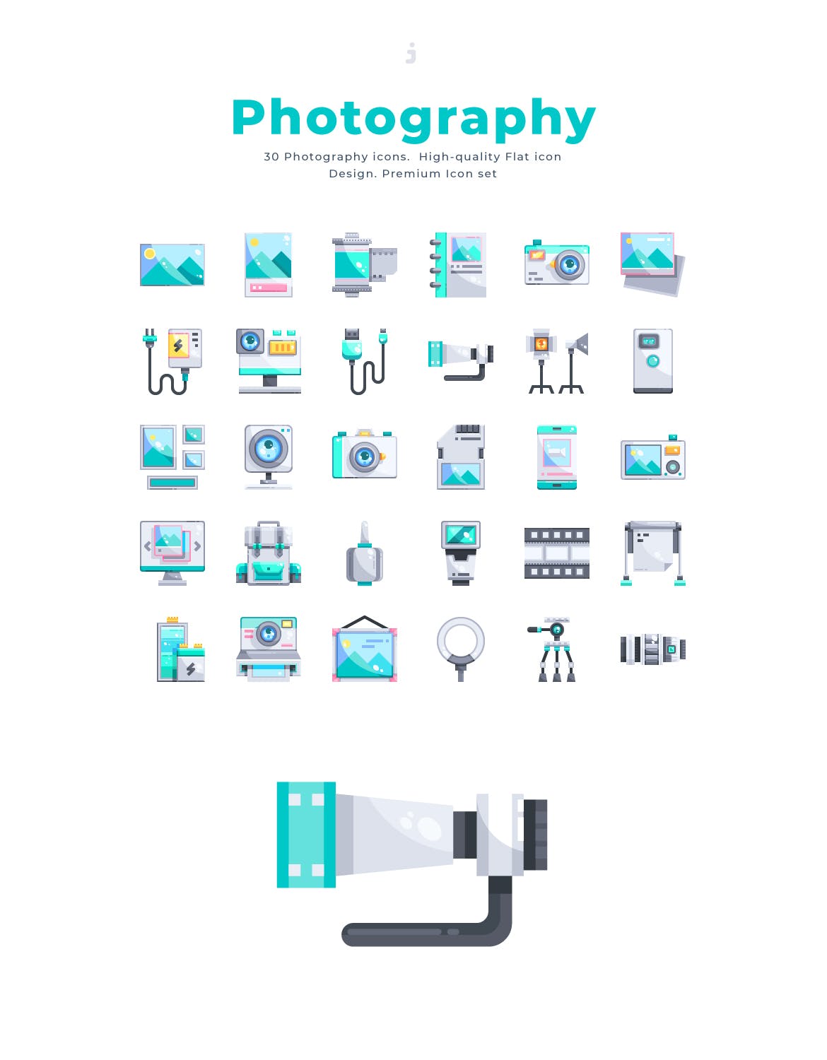 30个摄影扁平化图标30 Photography Icons Flat插图2