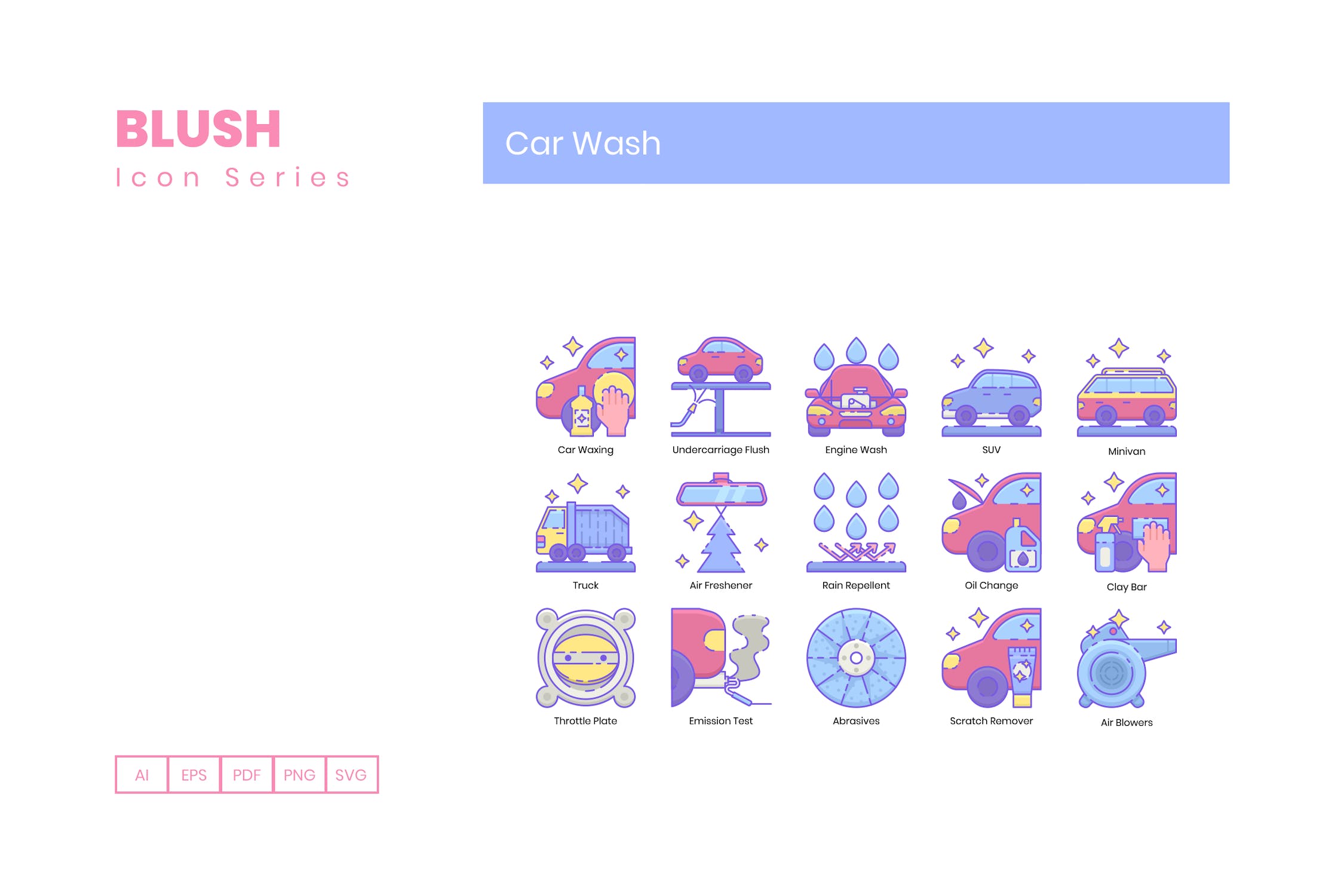 50个描边风洗车系列矢量图标源文件下载50 Car Wash Icons Blush Series插图2