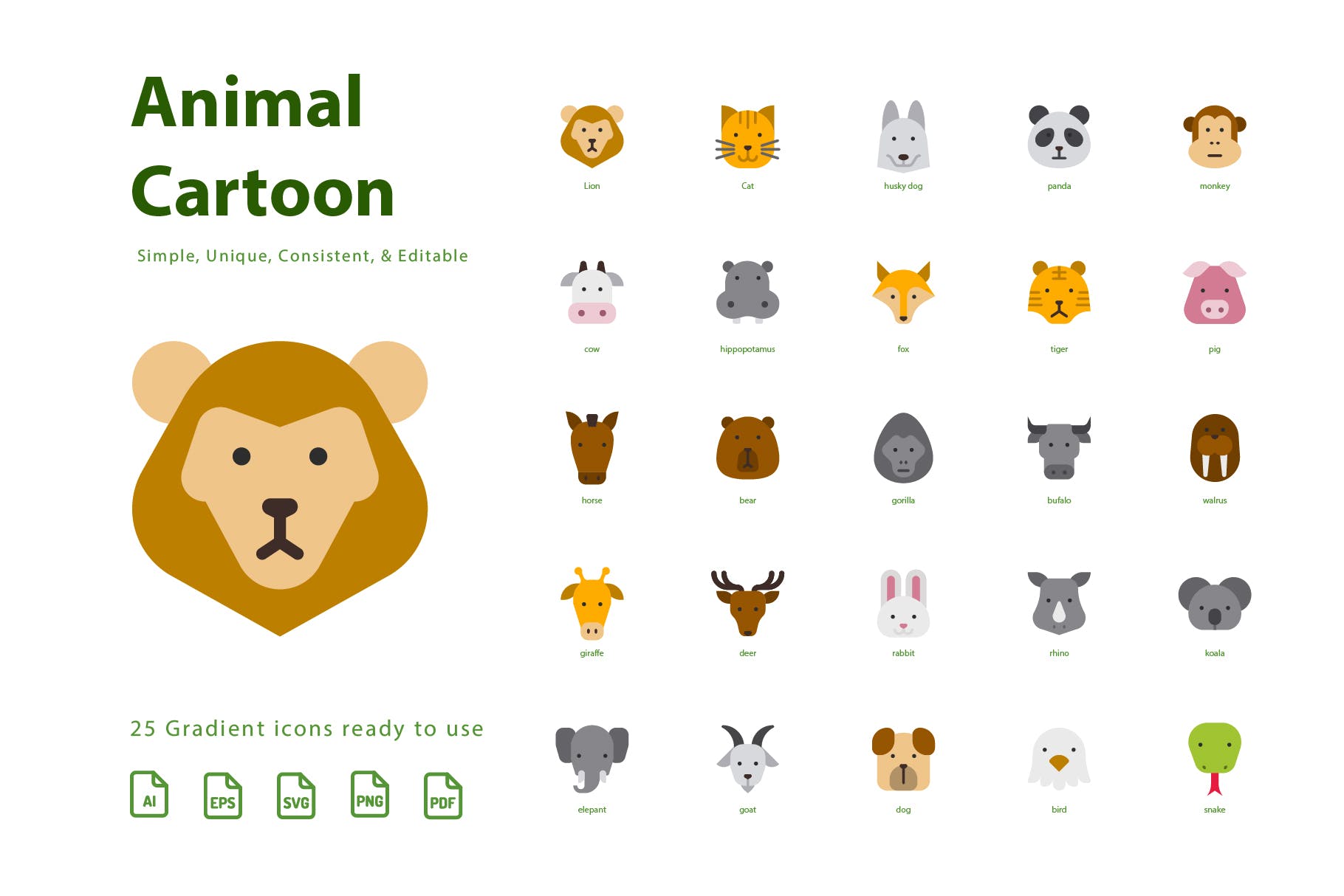 动物系列图标概念表达源文件下载Animal Cartoon (Flat)插图2