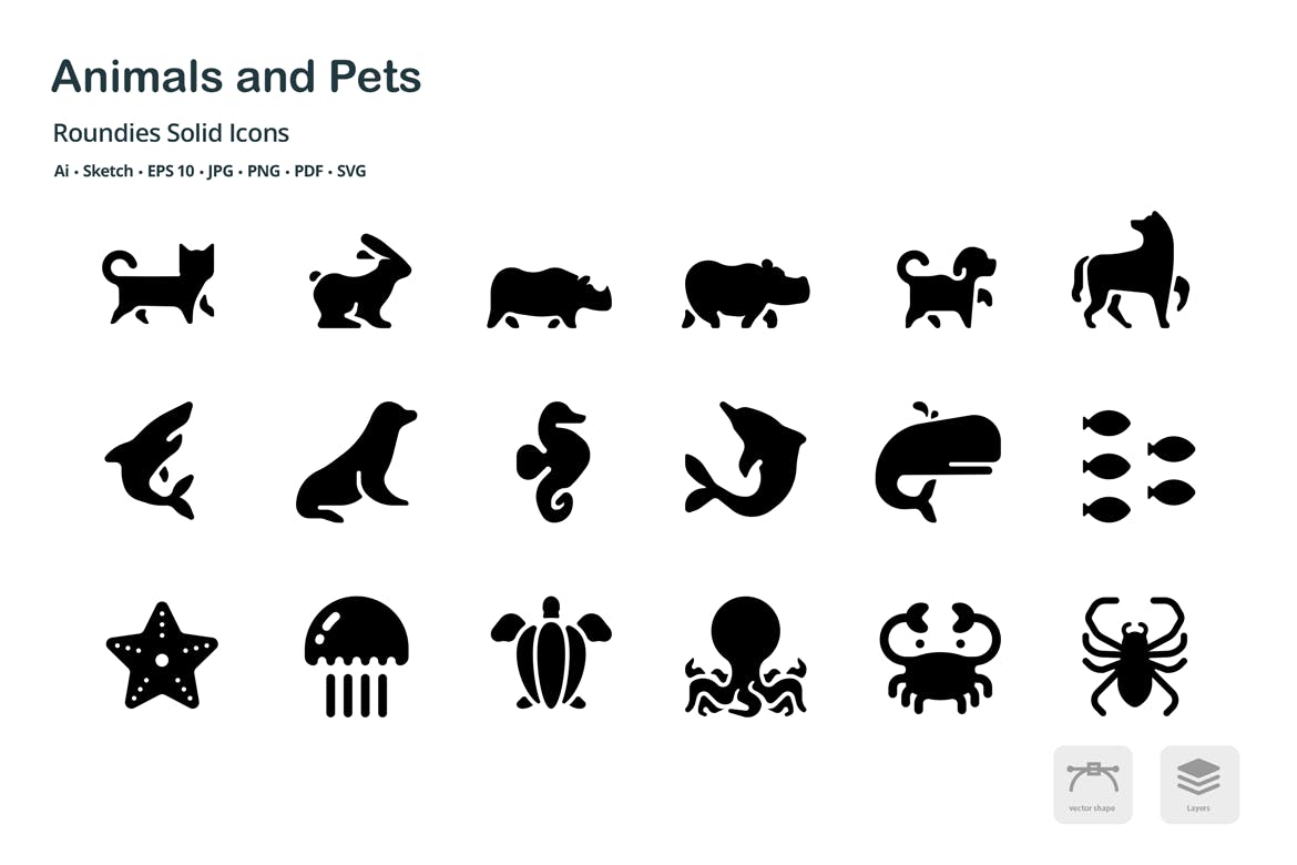动物宠物剪影创意图标源文件下载Animals and Pets Roundies Solid Glyph Icons插图2