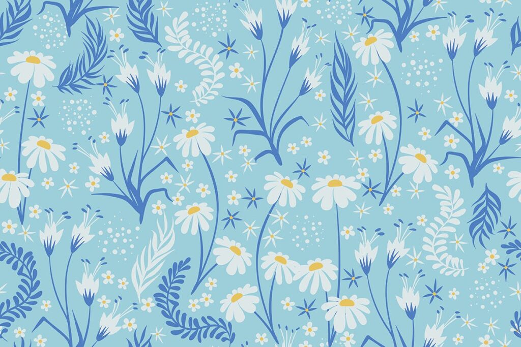 五彩雏菊植物服装品牌装饰图案花纹Chamomile Field Floral Seamless Patterns插图2