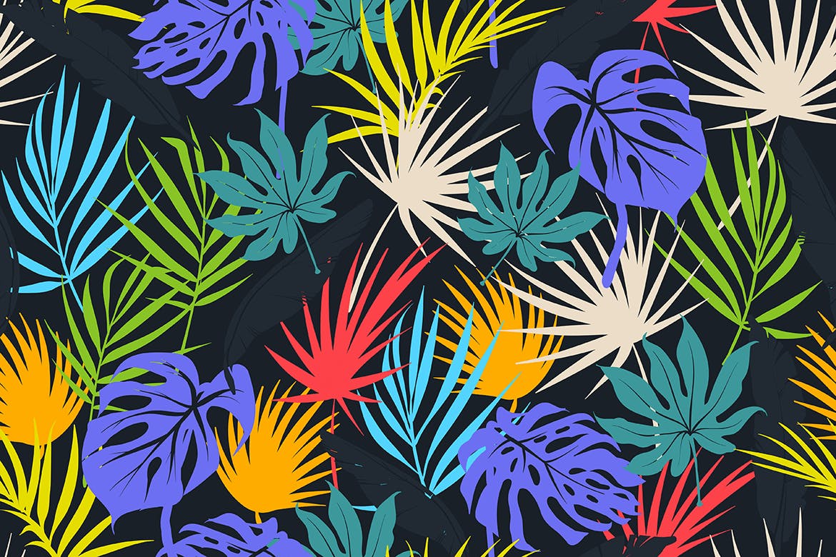 抽象概念植物天堂花装饰图案（大合集）Colorful Tropical Foliar Seamless Patterns插图2