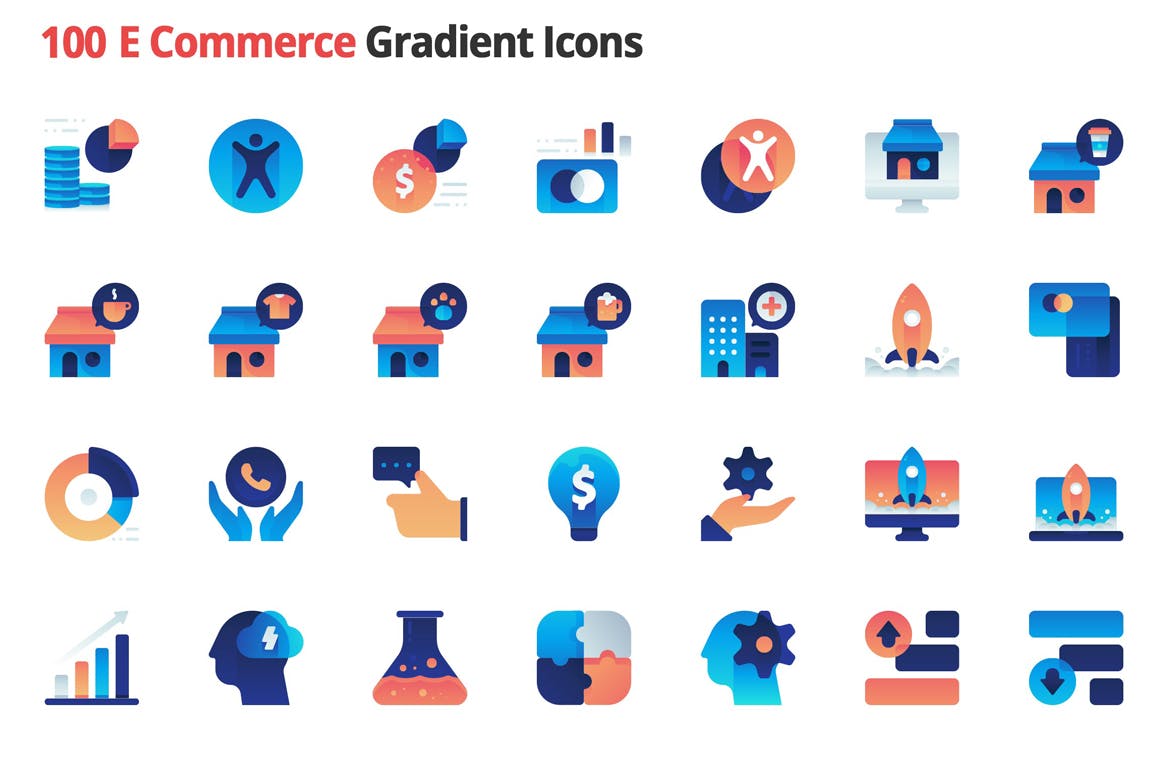 100个渐变风营销系列图标E commerce and Marketing Vector Gradient Icons插图2