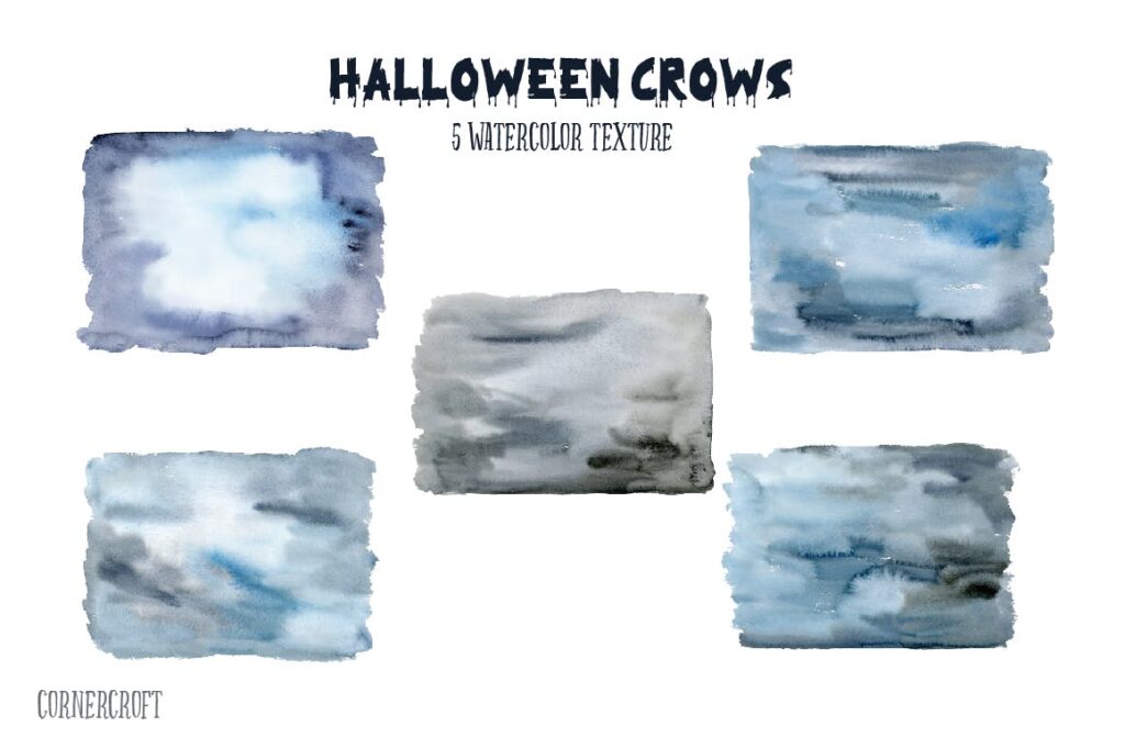 水彩万圣节乌鸦/女巫元素相框装饰画Halloween Crows and Witch Watercolor插图2
