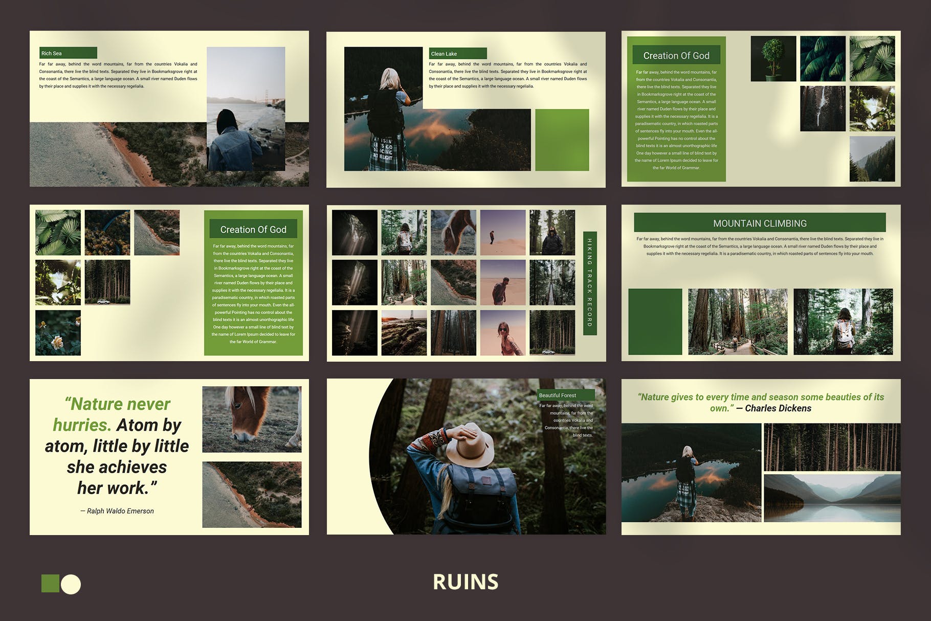 现代设计绿色森林植物系列极简优雅PPT幻灯片模板Ruins Powerpoint插图2