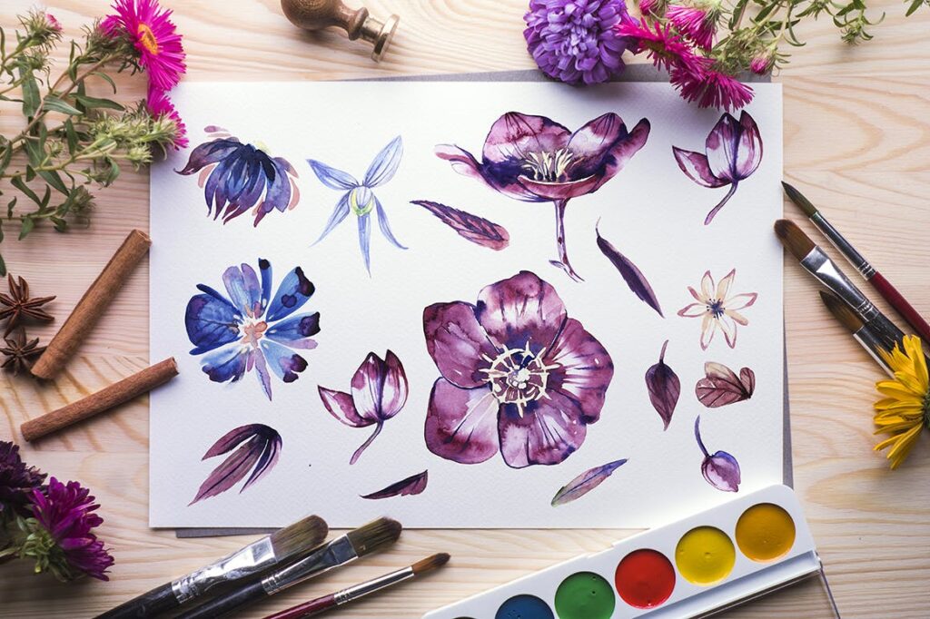 水彩花卉装饰版画装饰图案元素Watercolor Flowers Pack插图2