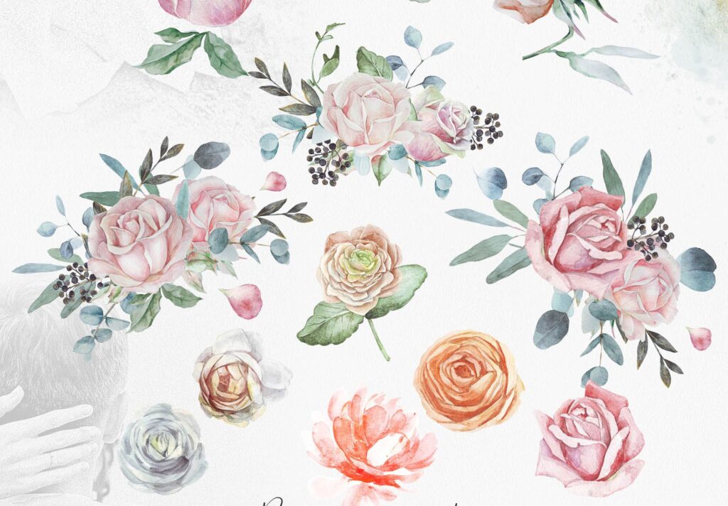 婚礼玫瑰花束创意图案合集邀请函相框装饰图案Wedding roses bouquets Artarian vol22插图1