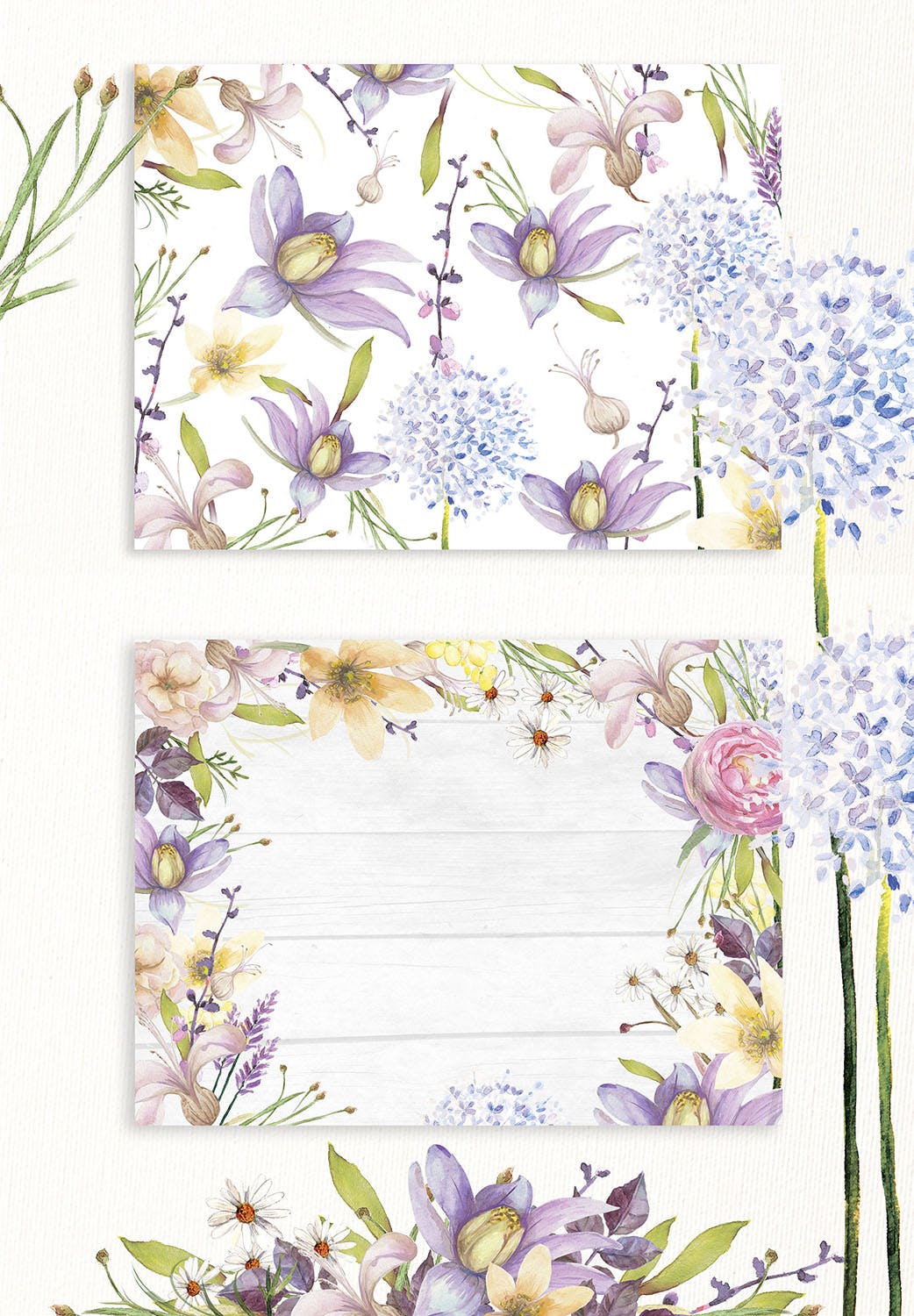 紫色鲜花水彩手绘图案纹理素材下载A Fresh spring florals “Violaceous”插图2