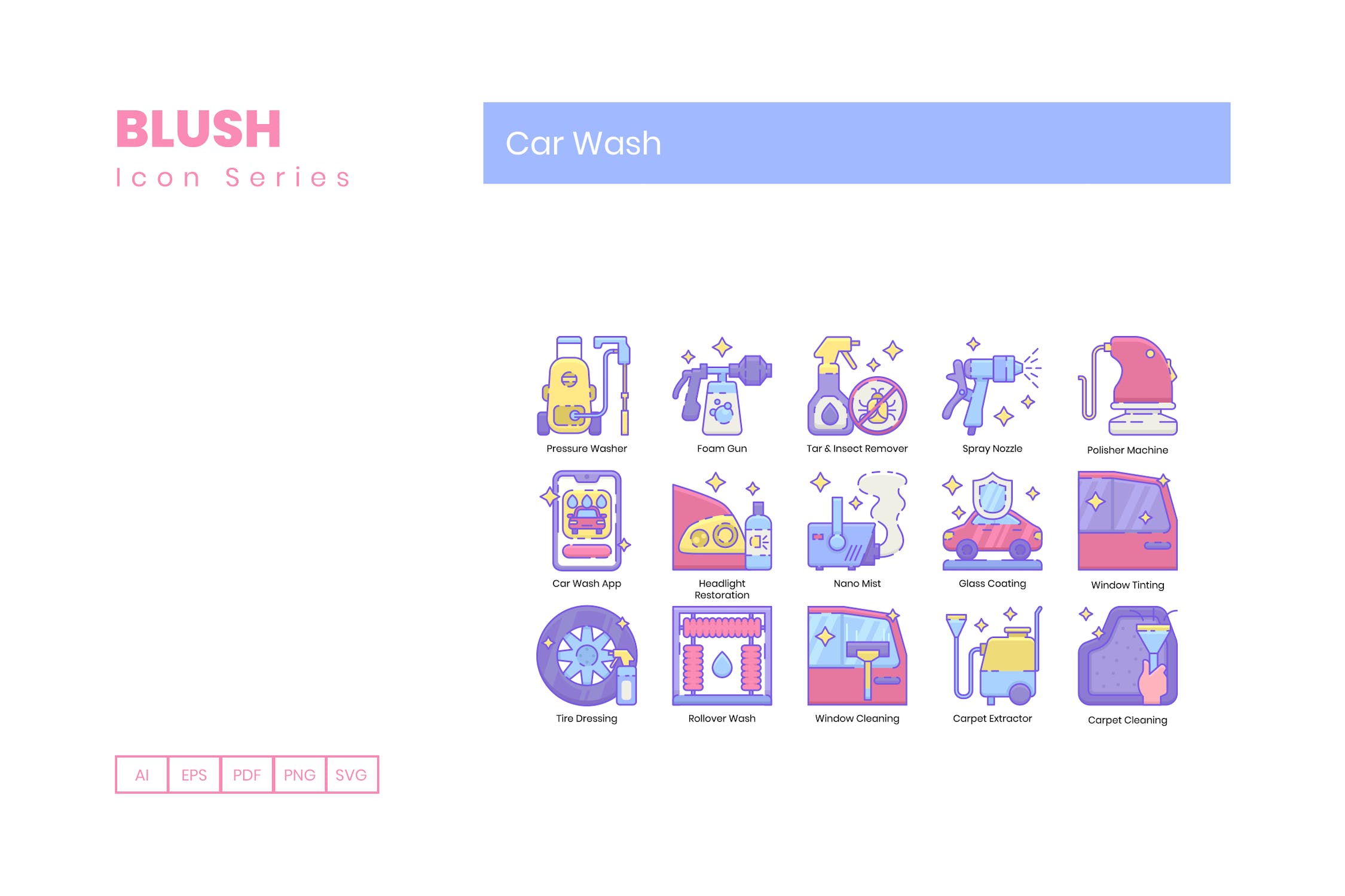 50个描边风洗车系列矢量图标源文件下载50 Car Wash Icons Blush Series插图3