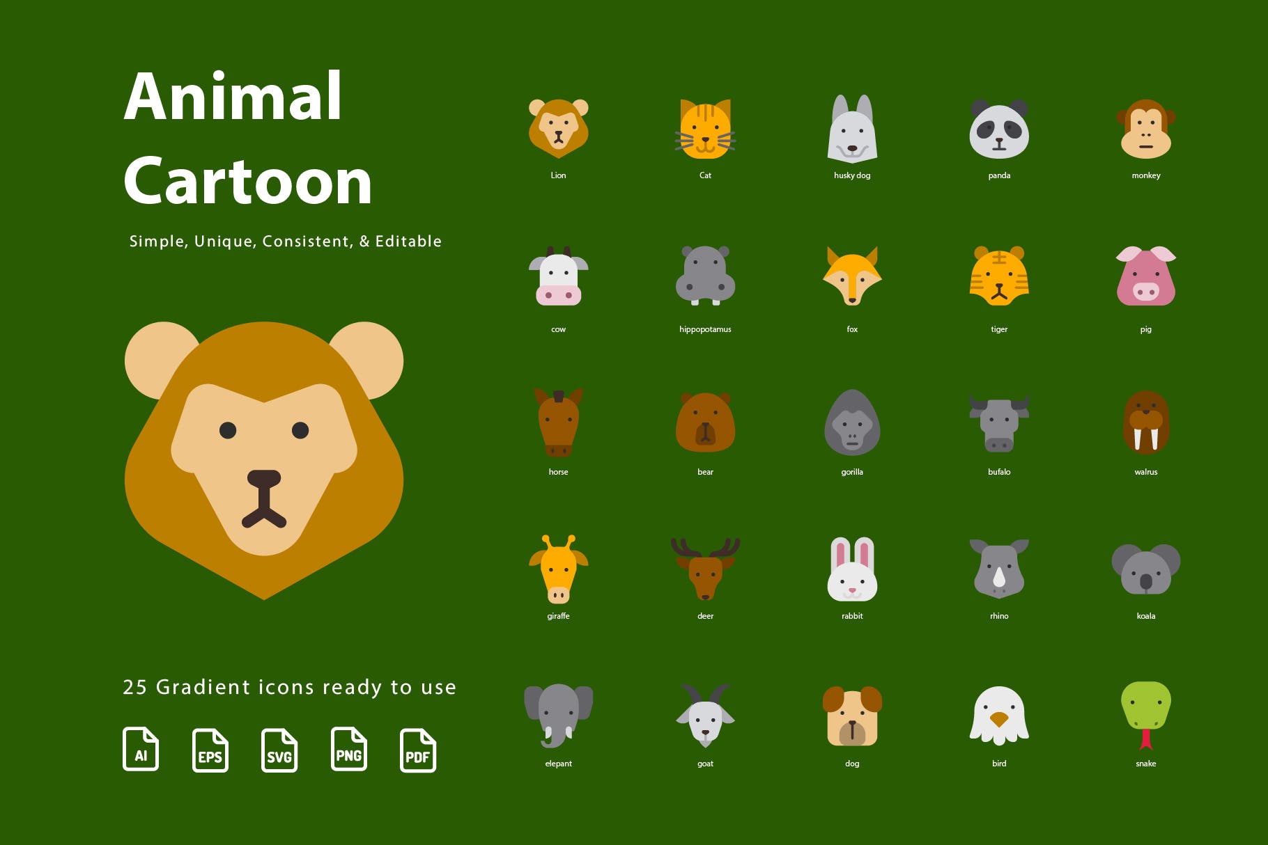 动物系列图标概念表达源文件下载Animal Cartoon (Flat)插图3