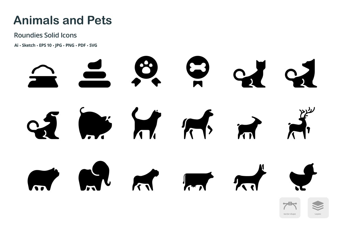 动物宠物剪影创意图标源文件下载Animals and Pets Roundies Solid Glyph Icons插图3