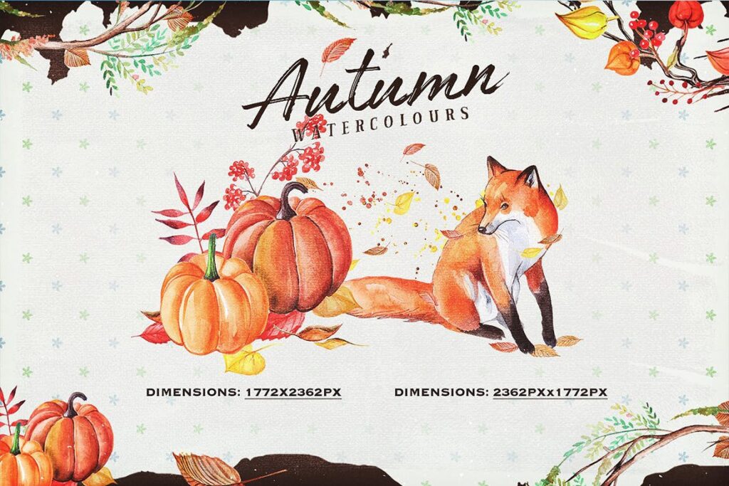 秋季水彩花圈和剪纸设计工具包Autumn Watercolour Wreaths Clipart插图3