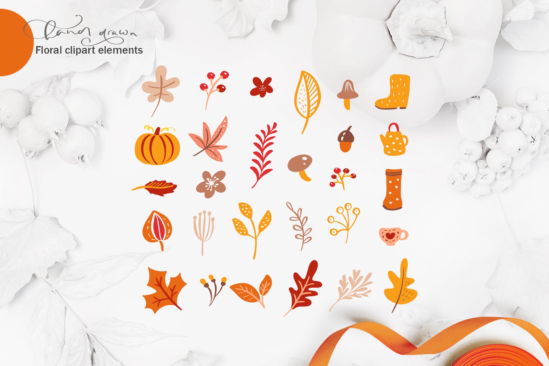矢量书法和花卉元素图案花纹素材Autumn vector calligraphy floral elements插图3