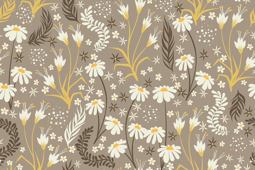 五彩雏菊植物服装品牌装饰图案花纹Chamomile Field Floral Seamless Patterns插图3