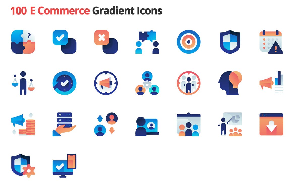 100个渐变风营销系列图标E commerce and Marketing Vector Gradient Icons插图3